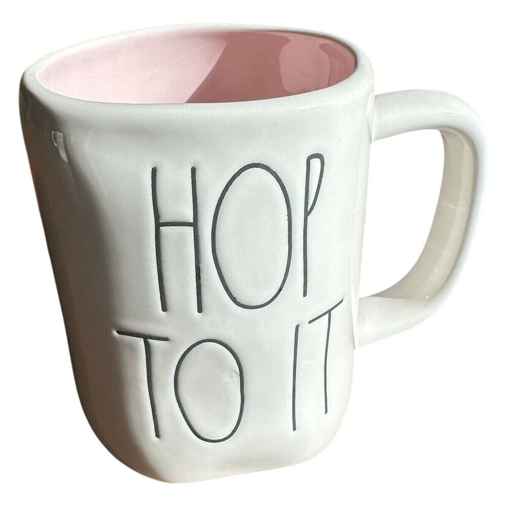 Rae Dunn Mug by Magenta Hop To It Mug White with Pink Inside New Easter Spring
